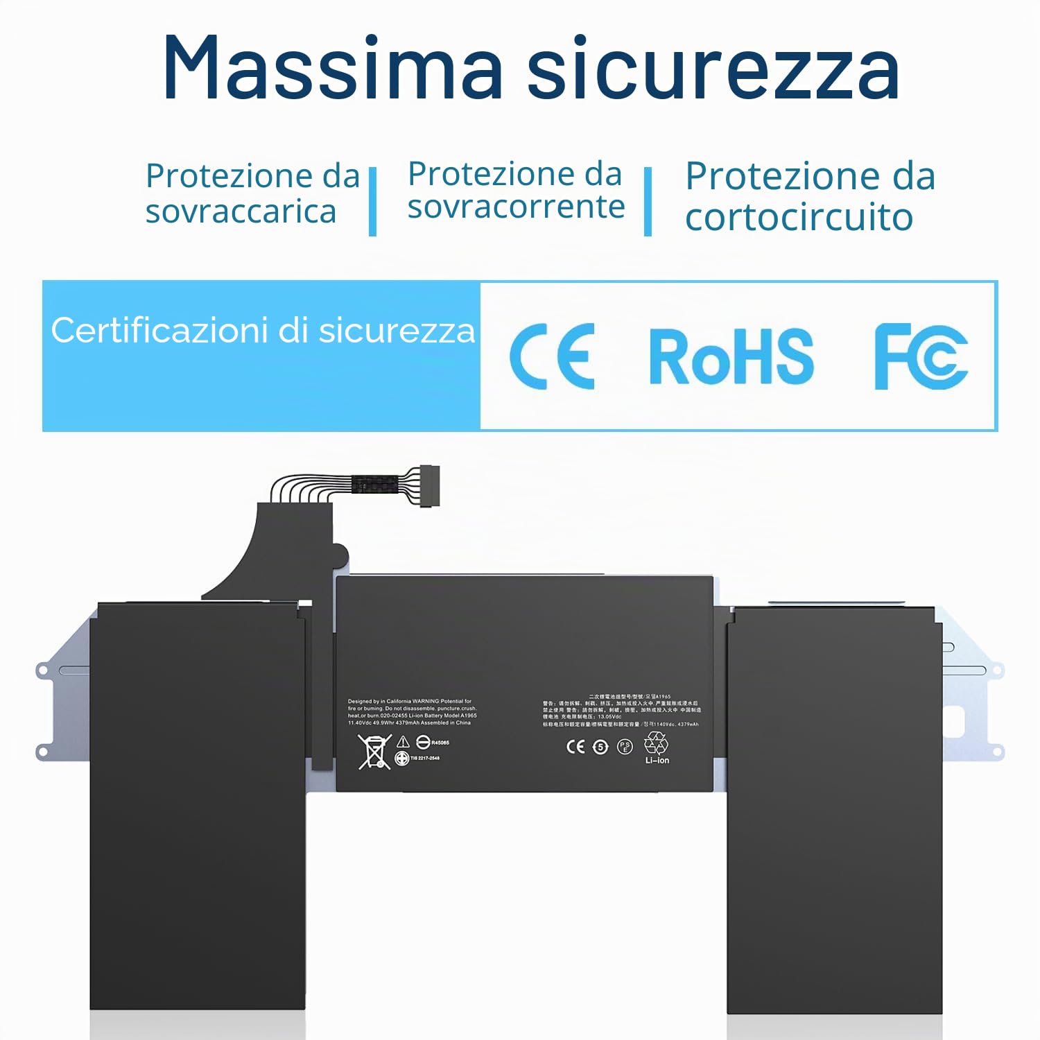 Batteria di ricambio per laptop A1965 A2179 A1932 compatibile con Mac Book Air 13" 2018 2019 2020 anno
