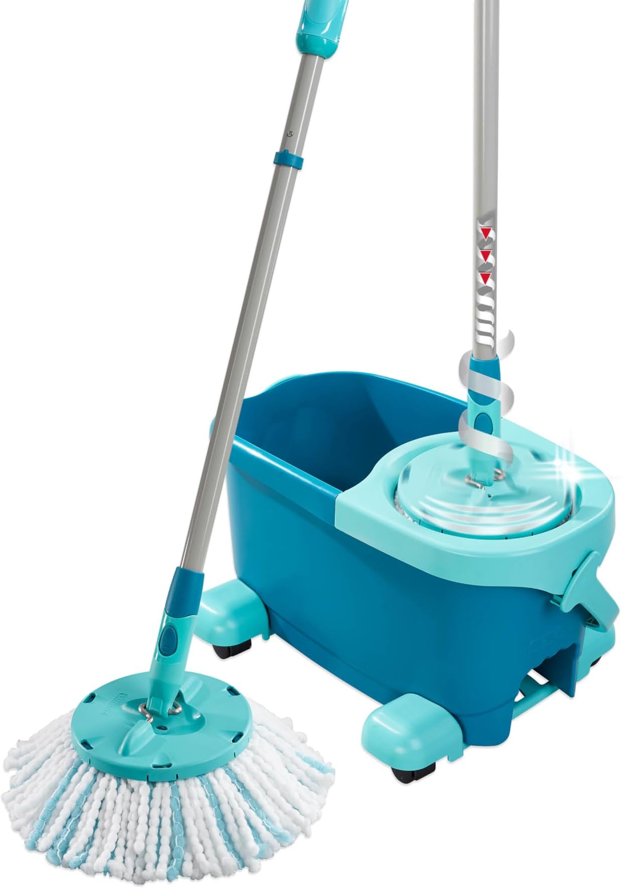 Clean Twist Disc Mop Ergo Mobile Set, Moisture Controlled Spin, Wheeled Bucket, Faster Cleaning, Easy-Steer Micro Fibre 33cm Head with 360­ Joint, Spin Mop System