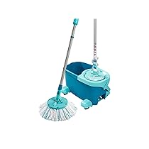 Leifheit Set Clean Twist Disc Mop Ergo mop pavimenti turchese, Lavapavimenti professionale flessibile a 360°, Mop rotante con manico regolabile e rotelle
