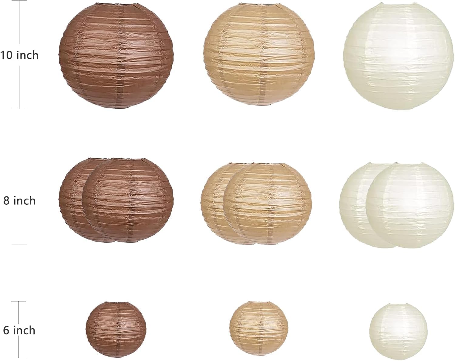 CC wonderland zone 12pcs Brown Cream Paper Lanterns,Hanging Paper Lanterns for Bridal Shower Rustic Boho Birthday Wedding Home Decor Party Decoration