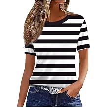 Womens Summer Tops Short Sleeve Crew Neck T Shirts Dressy Casual Loose Blouses Striped Tunic Vacation Outfits