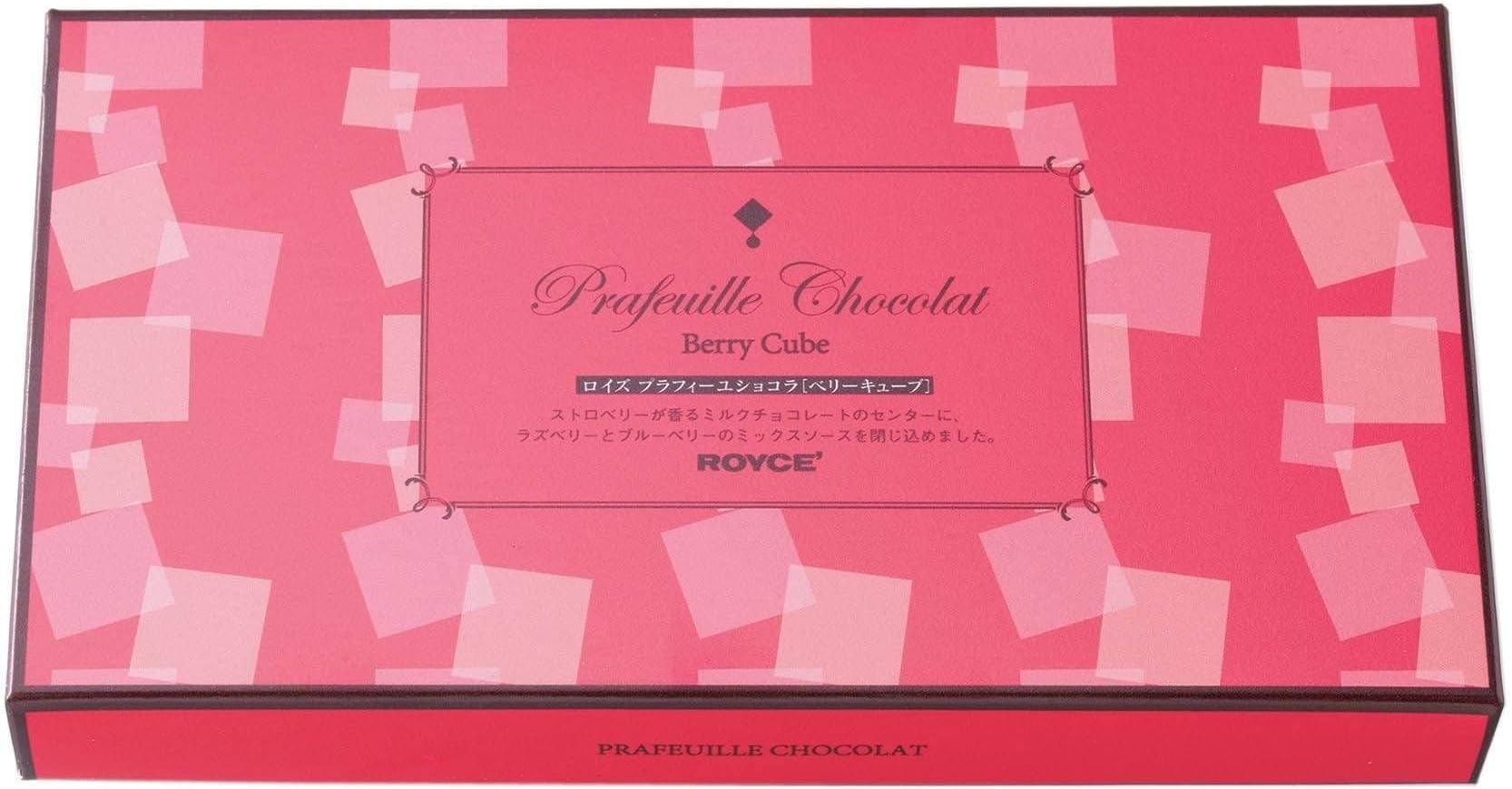 ROYCE Prafeuille Chocolat "Berry Cube"- Assortment of Strawberry Scented Milk Chocolate with a Tarty Sauce Filling | Chocolate Gift Set | Japanese Chocolate from Hokkaido (30 Pieces of Chocolate)