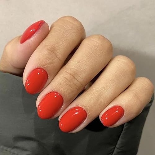 modelones Red Short Press on Nails Oval Fake Nails with