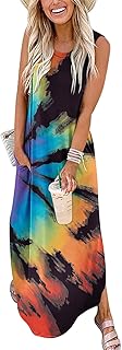 Women's Casual Summer Loose Sunresses Long Dresses Sleeveless Split Maxi Beach Dress with Pockets - Buy now