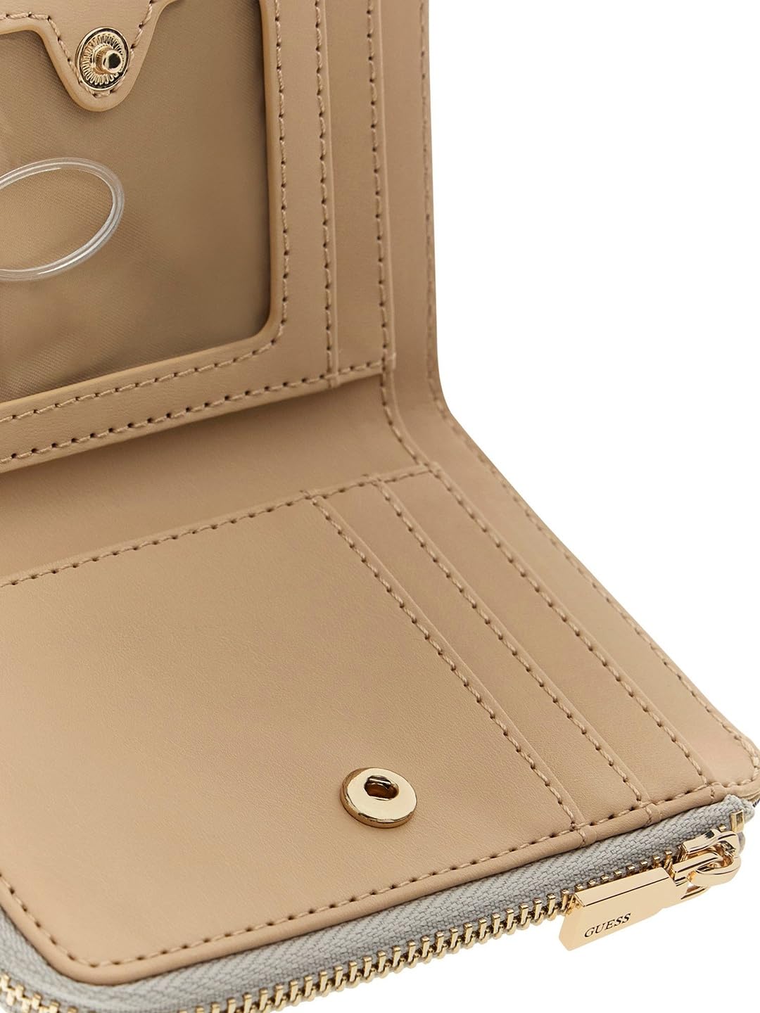 GUESS Monedero Laurel II SLG Zip Around Card Case Bone Logo Crema