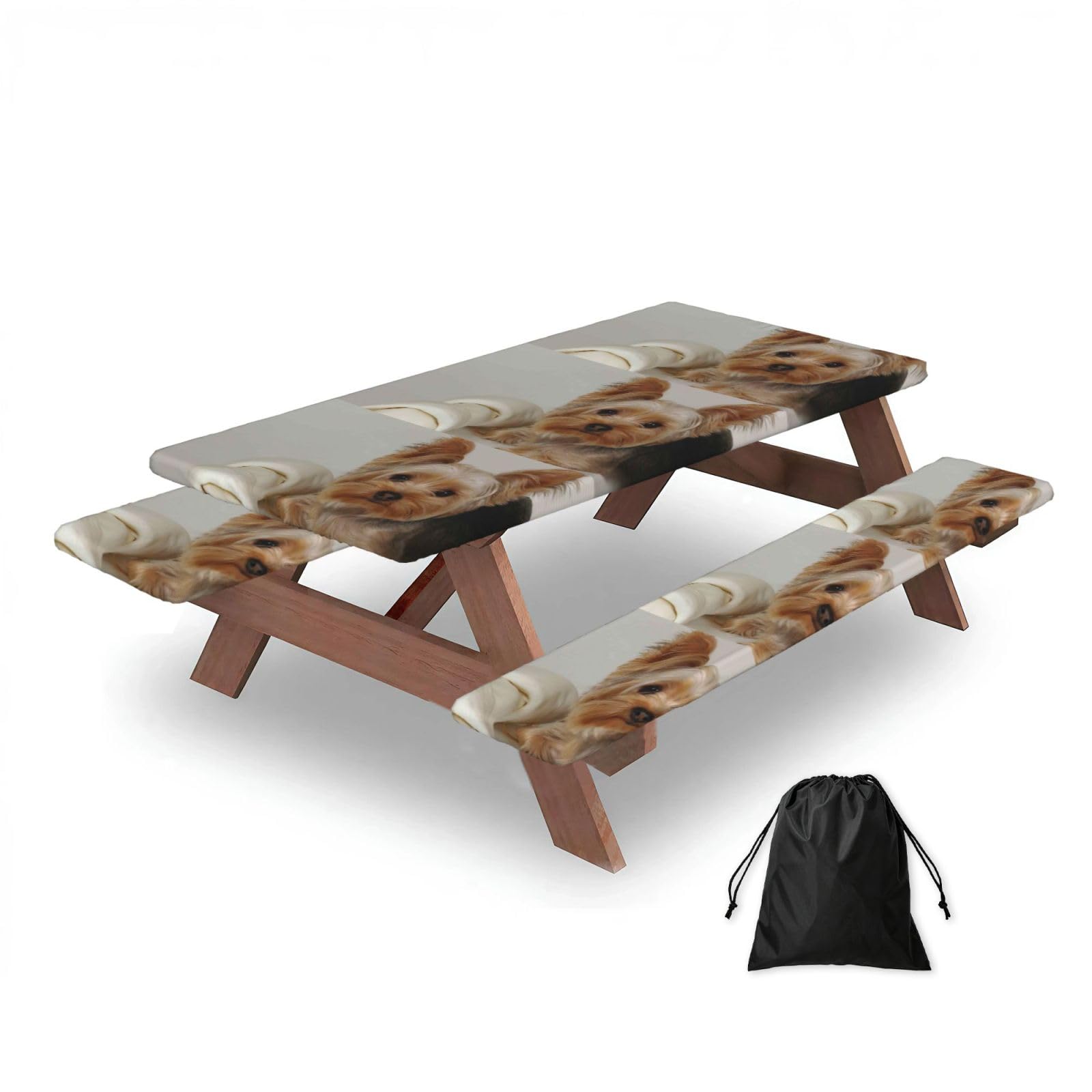 Dopklna As Picture Yorkshire Terrier, Picnic Table Cover With Bench Covers -Waterproof Elastic Fitted Tablecloth For Garden Camping Patio 76X152cm
