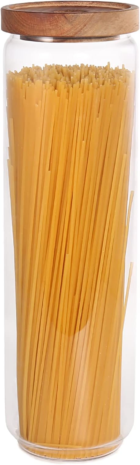 77L Glass Storage Jar, 52.13 FL OZ (1543 ML), Glass Storage Jar with Sealed Wooden Lid, Clear Food Storage Jar for Storing Spaghetti, Rice, Pasta and more