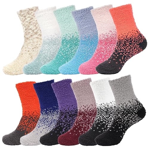 Image of BambooMN Colorful Fuzzy Socks - Assorted Super Soft Warm Microfiber Comfy Home Socks - Value Pack