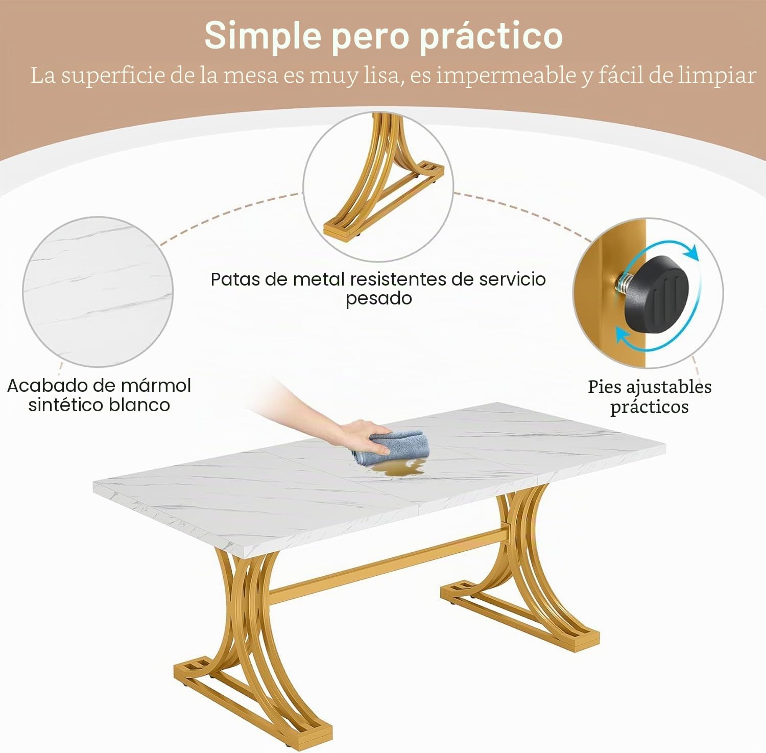 Lailang 160cm Escritorio, Mesa Escritorio Industrial, Mesa Ordenador E Impresora, Escritorio Roble, Mesa Comedor de 160 x 80 x 80 Cm, Mesa Oficina Grande, 160 x 80 x 75 cm, Blanco Y Oro