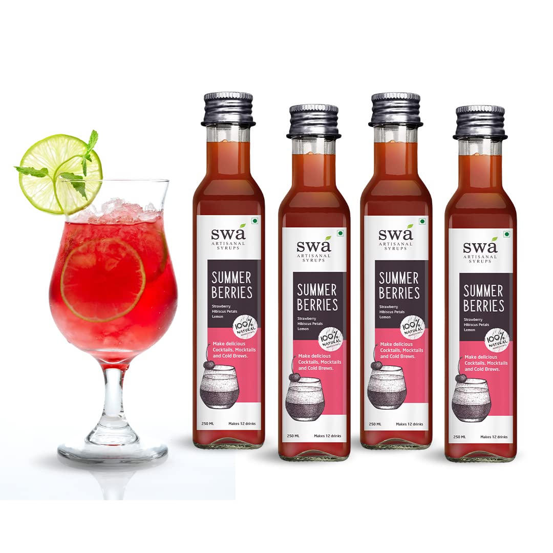 Swa Artisanal Syrups - Summer Berries, 100% Natural, Combo Pack of 4 Makes 48-60 Drinks, Syrup for Cocktails/Mocktails/Kid’s Lemonades/Pancakes (250ml x 4)-image-23