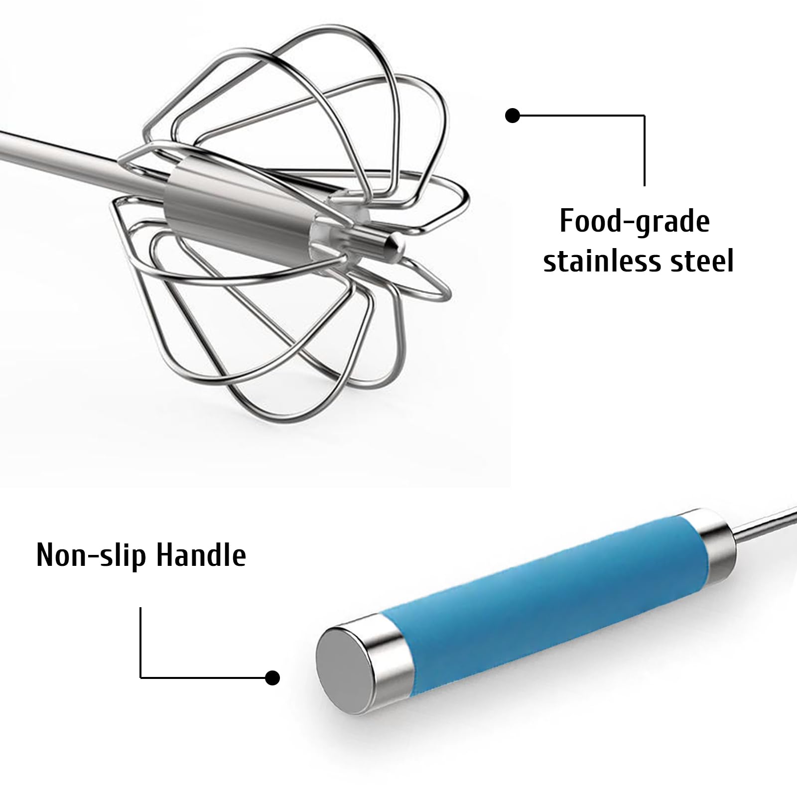 2 Pack Semi-Automatic Egg Whisk Beater, 10in &12in Whisk, Stainless Steel Mini Hand Whisk, Hand Push Egg Beater - Image 2