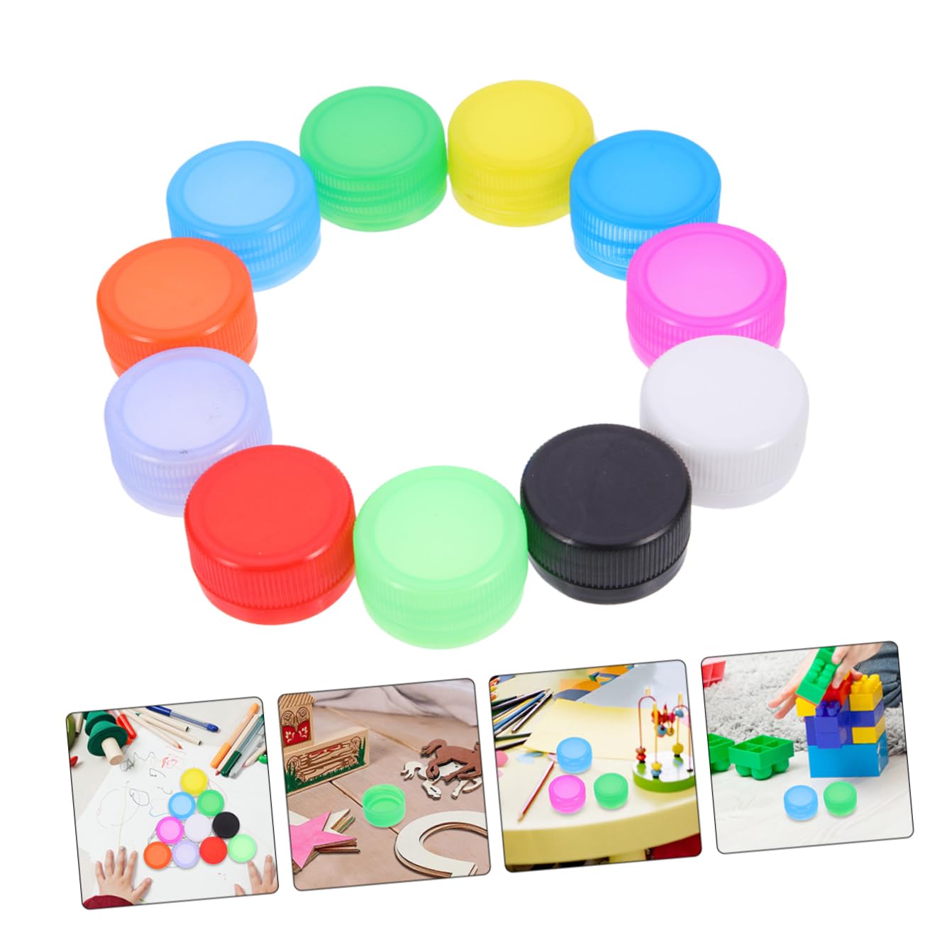 LABRIMP 150 tapones de botellas de plástico coloridos para bebidas y proyectos de manualidades, reutilizables, para niños y adultos, ideales para botellas de agua e ideas de manualidades