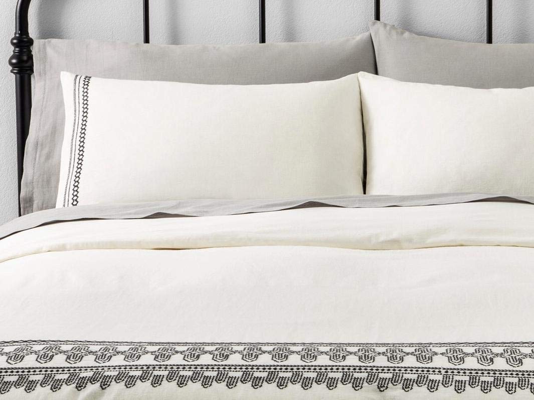 with Magnolia Embroidered Linen Blend Duvet Cover Set (Full/Queen) - Joanna Gaines Exclusive Collection