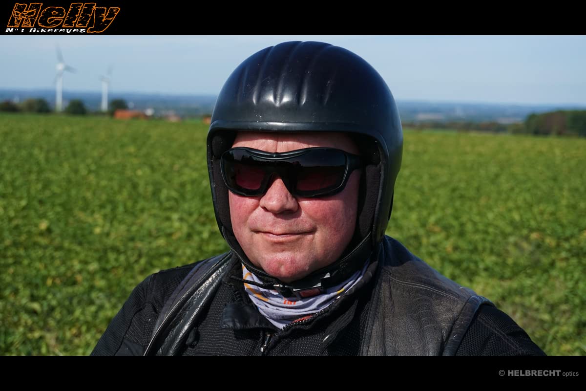 HELLY – No.1 Bikereyes® | Occhiali da moto multifunzionali, imbottiti, antiappannamento, antivento – lenti di sicurezza HLT® intercambiabili per il giorno e la notte, aste e cinturino, per caschi jet