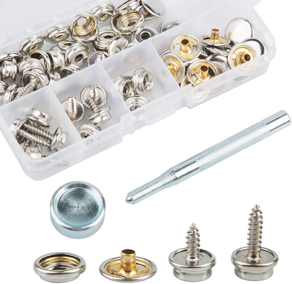37 Sets Snap Fastener Kit - 15mm Press Stud Buttons For Marine Canvas, Leather, Jackets, DIY Crafts