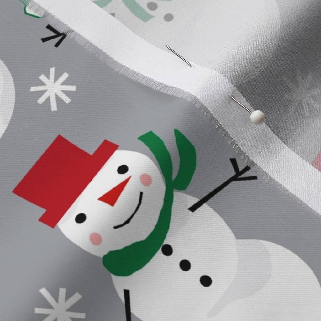 Spoonflower Fabric - Snowman Winter Holiday Gray Christmas Snowflakes North Snow Printed on Organic Cotton Sateen Fabric by The Yard - Sewing Quilting Apparel Home Decor
