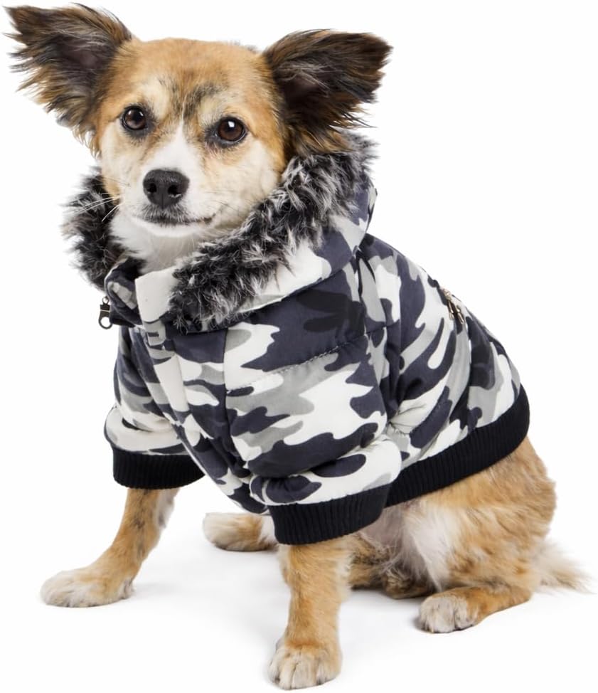 Pet Life Classic Metallic Dog Coat Jacket - Winter Parka with Removable Hood - Grey Medium