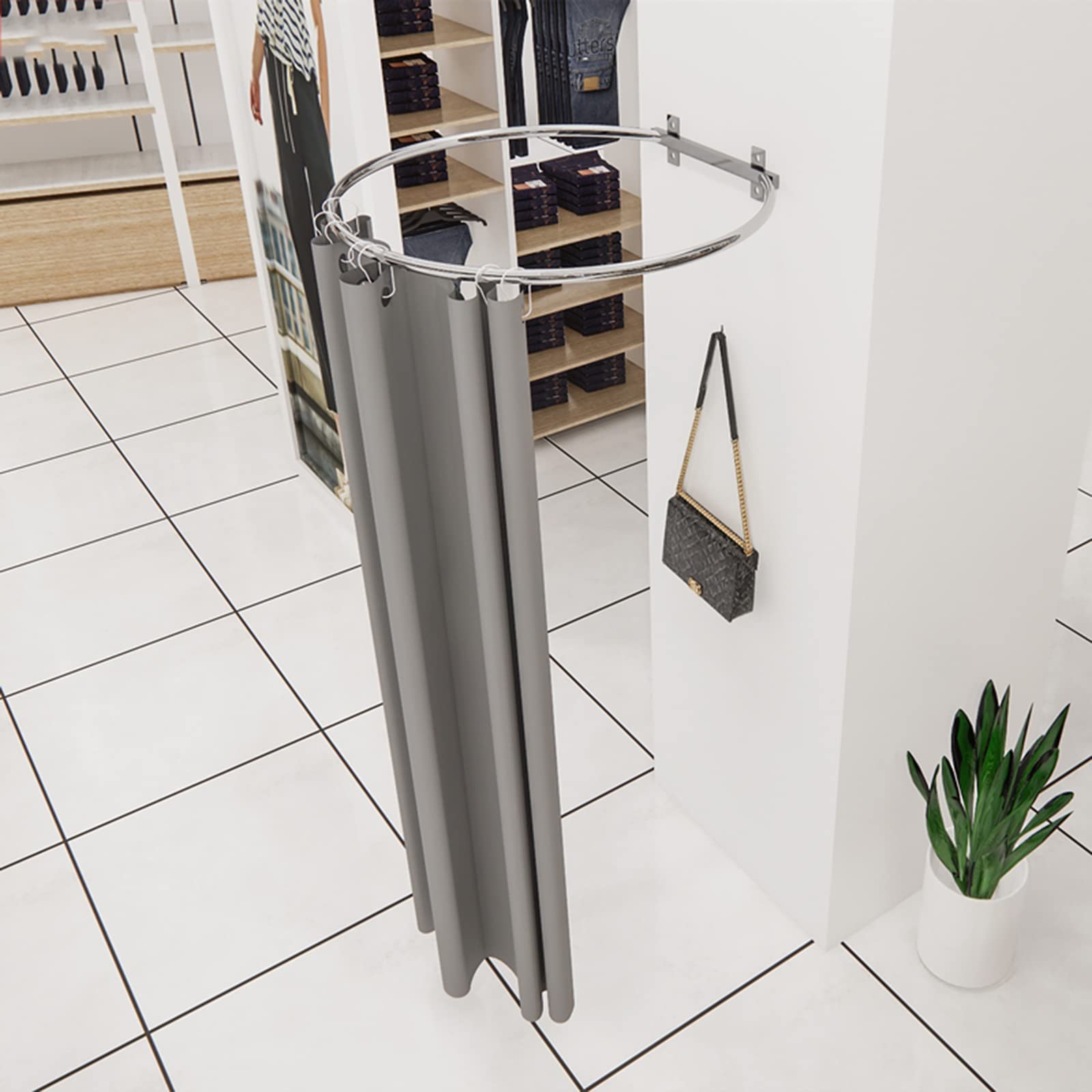 NOBRIM Probador Portátil Con Riel En Forma De O – Vestidor De Pared Para Tiendas, Oficinas O Piscinas (Acero Inoxidable + Cortina)