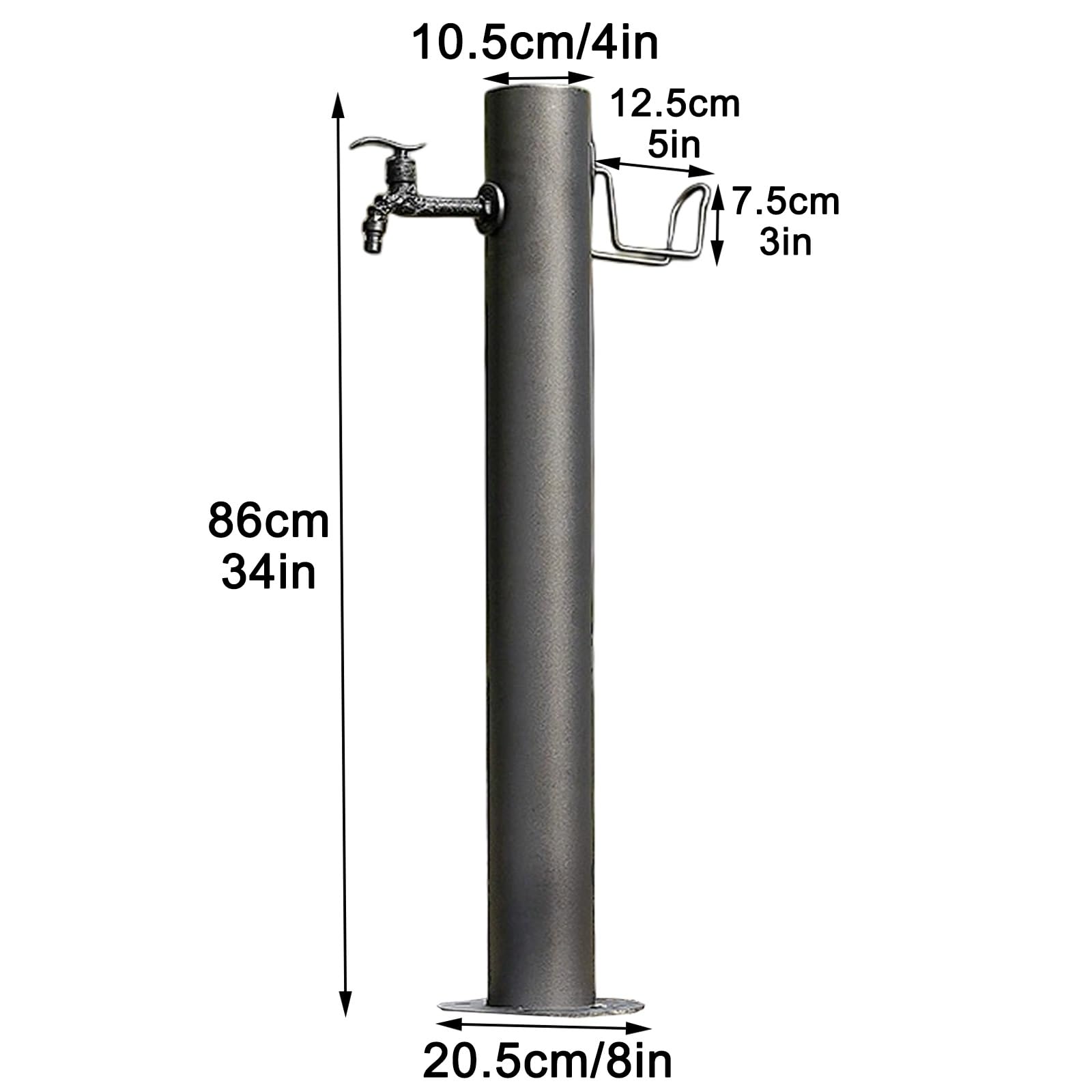 Soporte de manguera de jardín con grifo, columna de agua cilíndrica para riego y cuidado del jardín, altura ajustable (86 x 20.5/34 x 8 pulgadas)