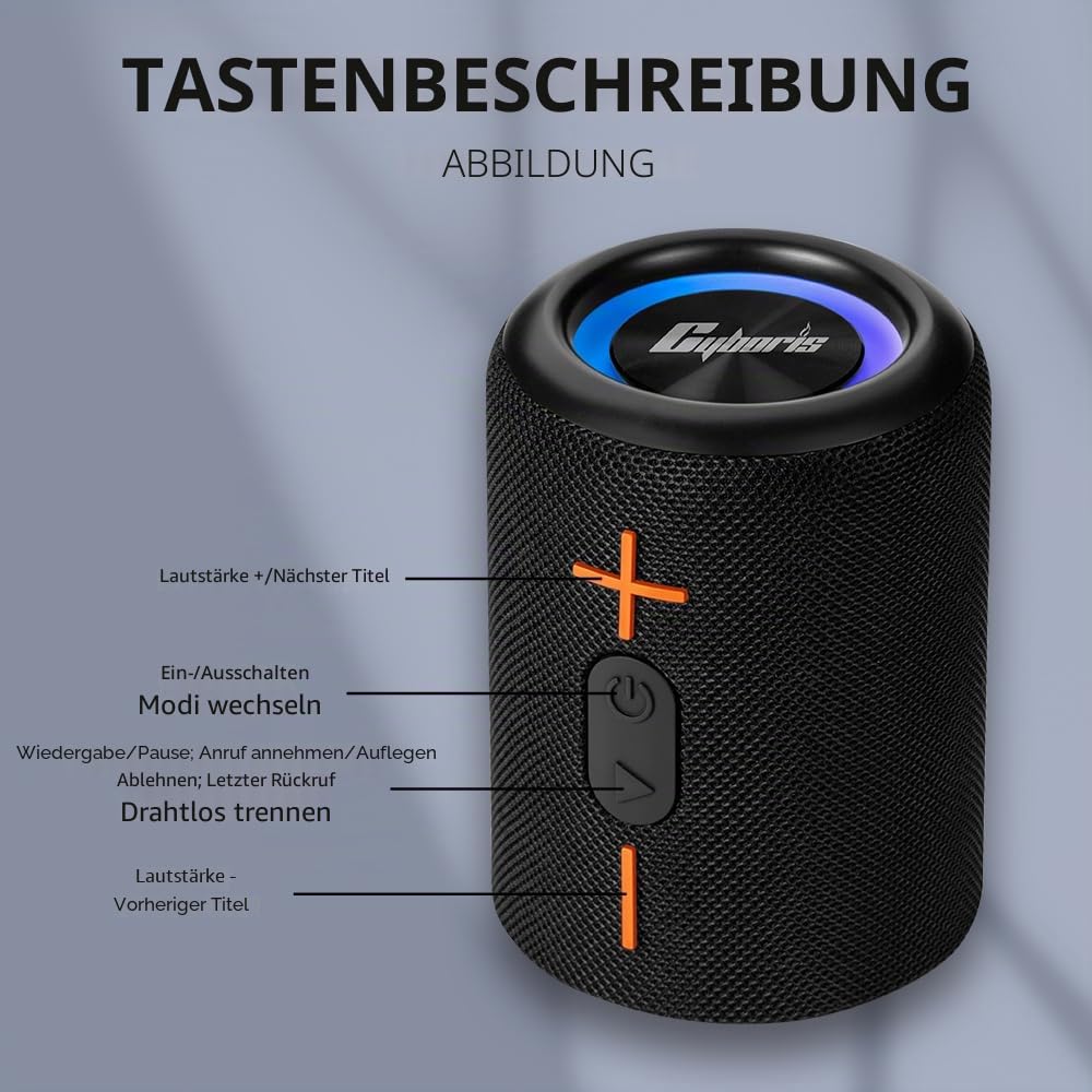 CYBORIS 2 Tragbarer Bluetooth Lautsprecher, Wasserdicht, Split Wireless, 20W Stereo-Sound, 24h Spielzeit, True Wireless Pairing