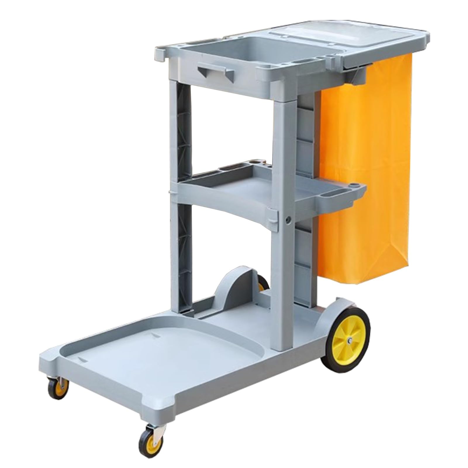 Reinigungswagen Reinigungswagen mit Universalrädern, Stabiler Stand, 3 Ablagen, Hausmeisterwagen, abnehmbar, für Schulen, Hotels, Küchen(Gray-)