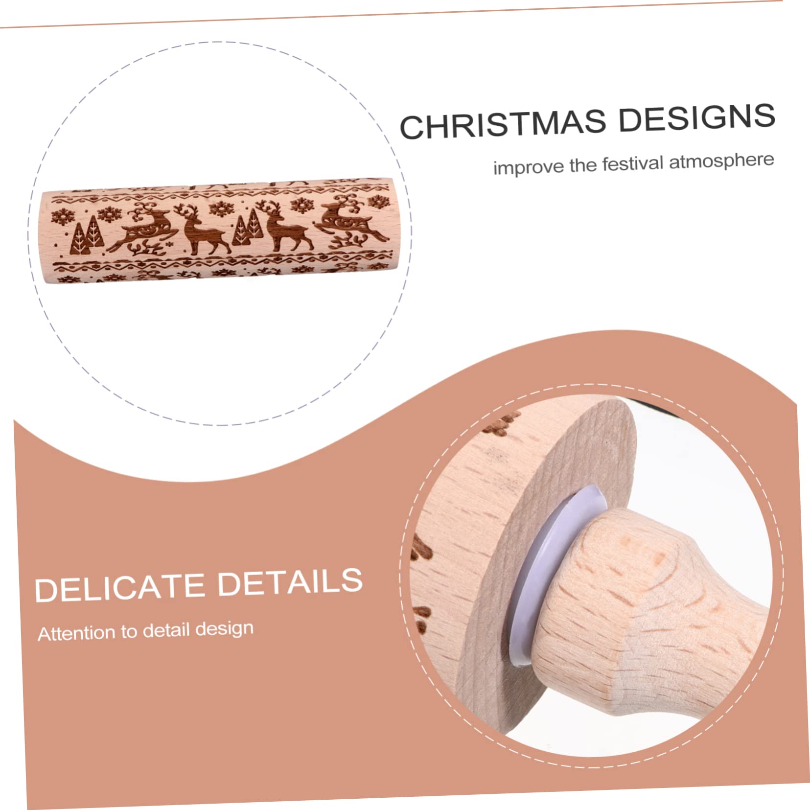 Mikinona Rouleau À Pâtisserie en Bois Rouleau À Pâtisserie Décoré De Noël pour La Pâtisserie Maison