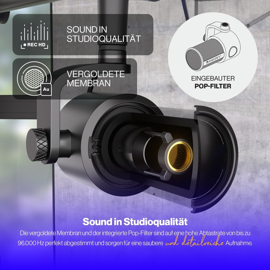 ENDORFY Solum Studio USB Kondensatormikrofon, Studioqualität 24 Bit/96 kHz, Verstellbarer Arm, Stummschaltung