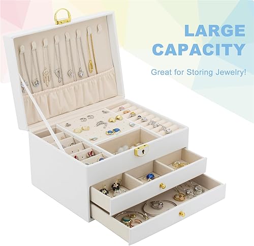 Miniatura 2 de KOOAAICCHI Joyero para mujer, organizador de joyas de 3 capas, estuche de almacenamiento de joyas de piel sintética para aretes, pulseras, anillos,