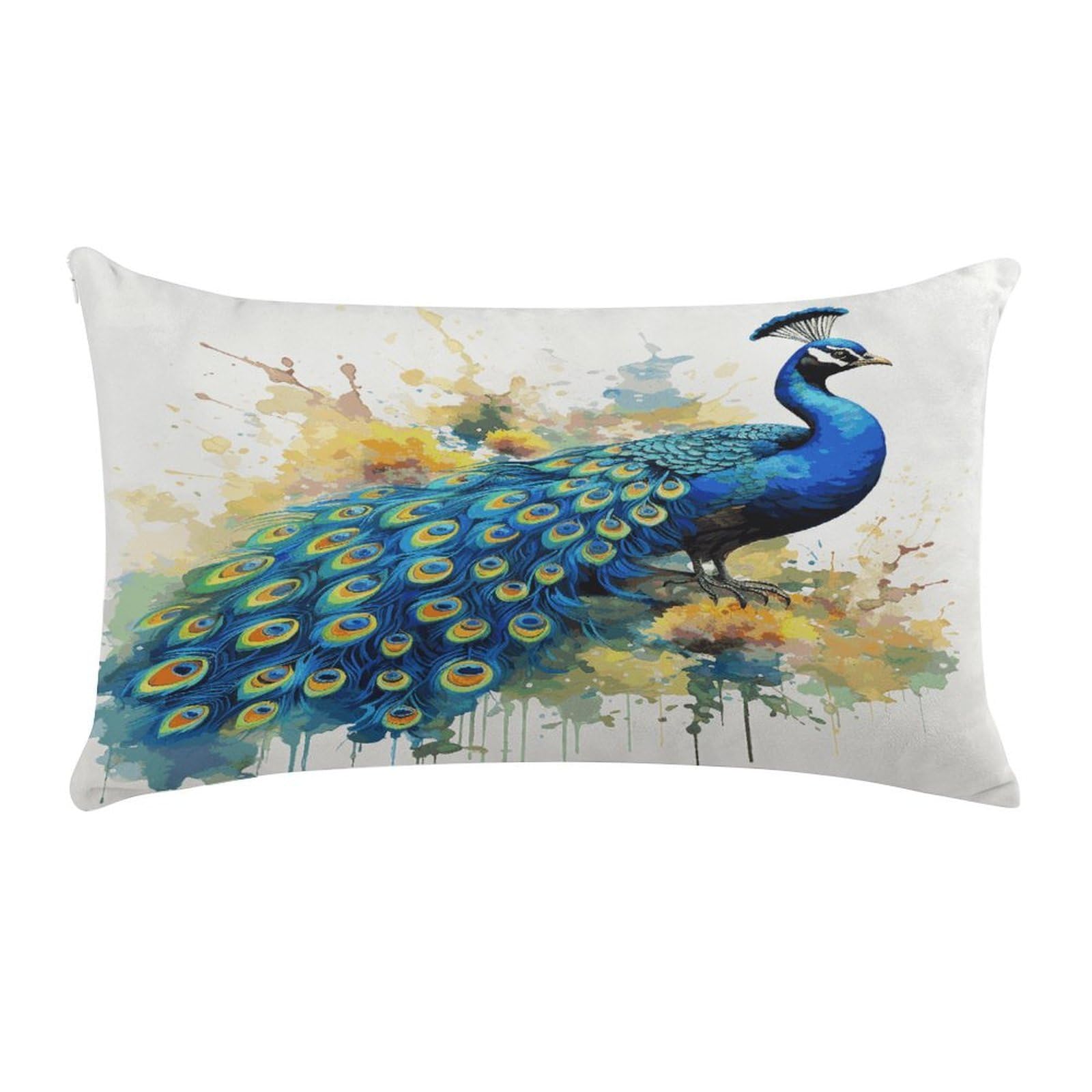 Peacock Watercolor Painting Pillow Cover Super Soft Pillowcase Luxury Cozy Fuzzy Velvet Pillow Shams Breathable Standard Pillow Cases with Zipper Wrinkle-Free Pillow Cover 12 "×20 "