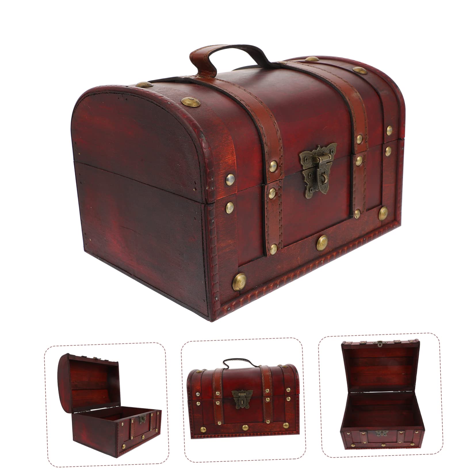 BESTOYARD Scatola Portaoggetti Vintage in Legno, 1 Pezzo, Rosso Scuro