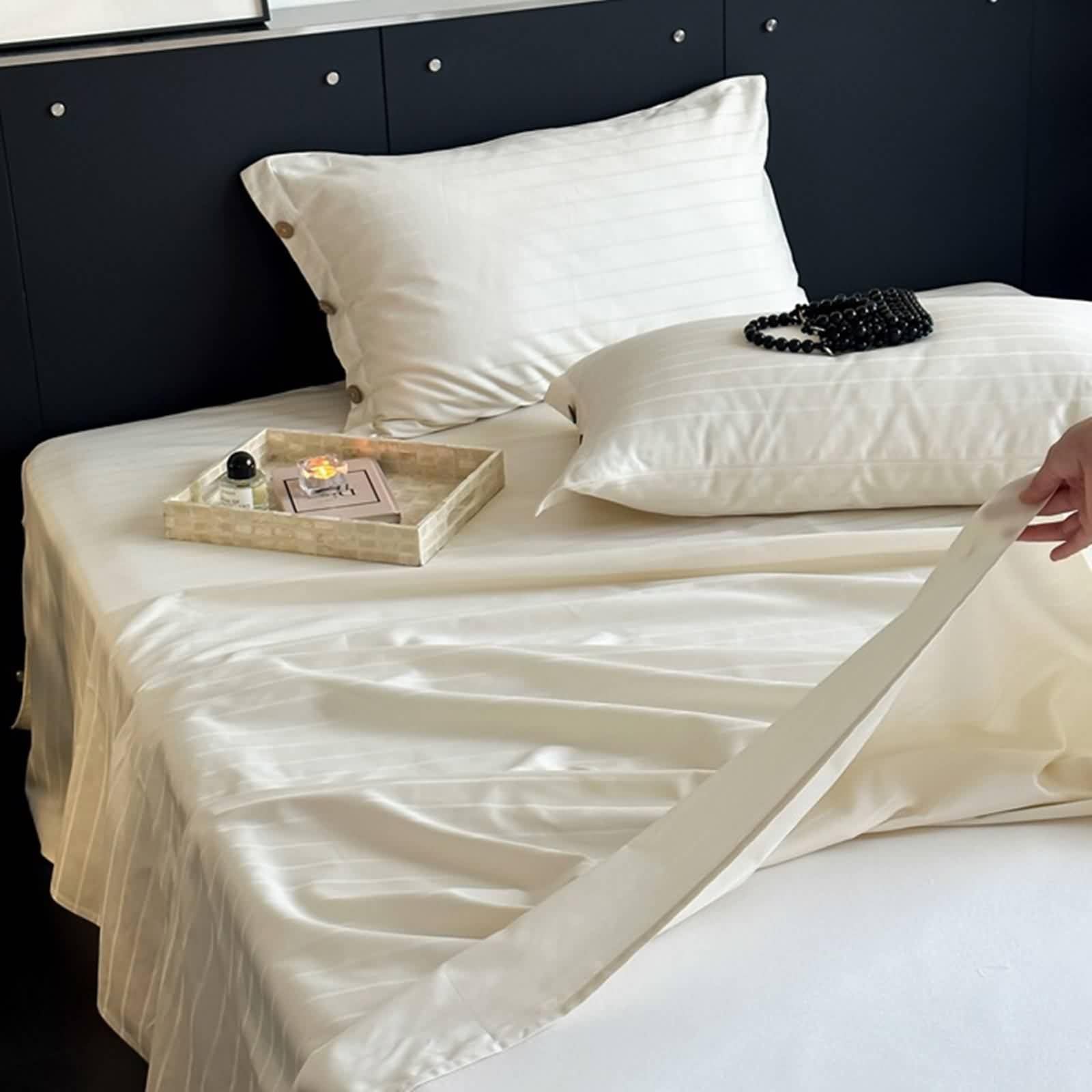 Sábanas para mujer, sábanas de algodón con rayas blancas lechosas, ropa de cama de fácil cuidado, 200.7 cm de ancho x 231.1 cm de largo
