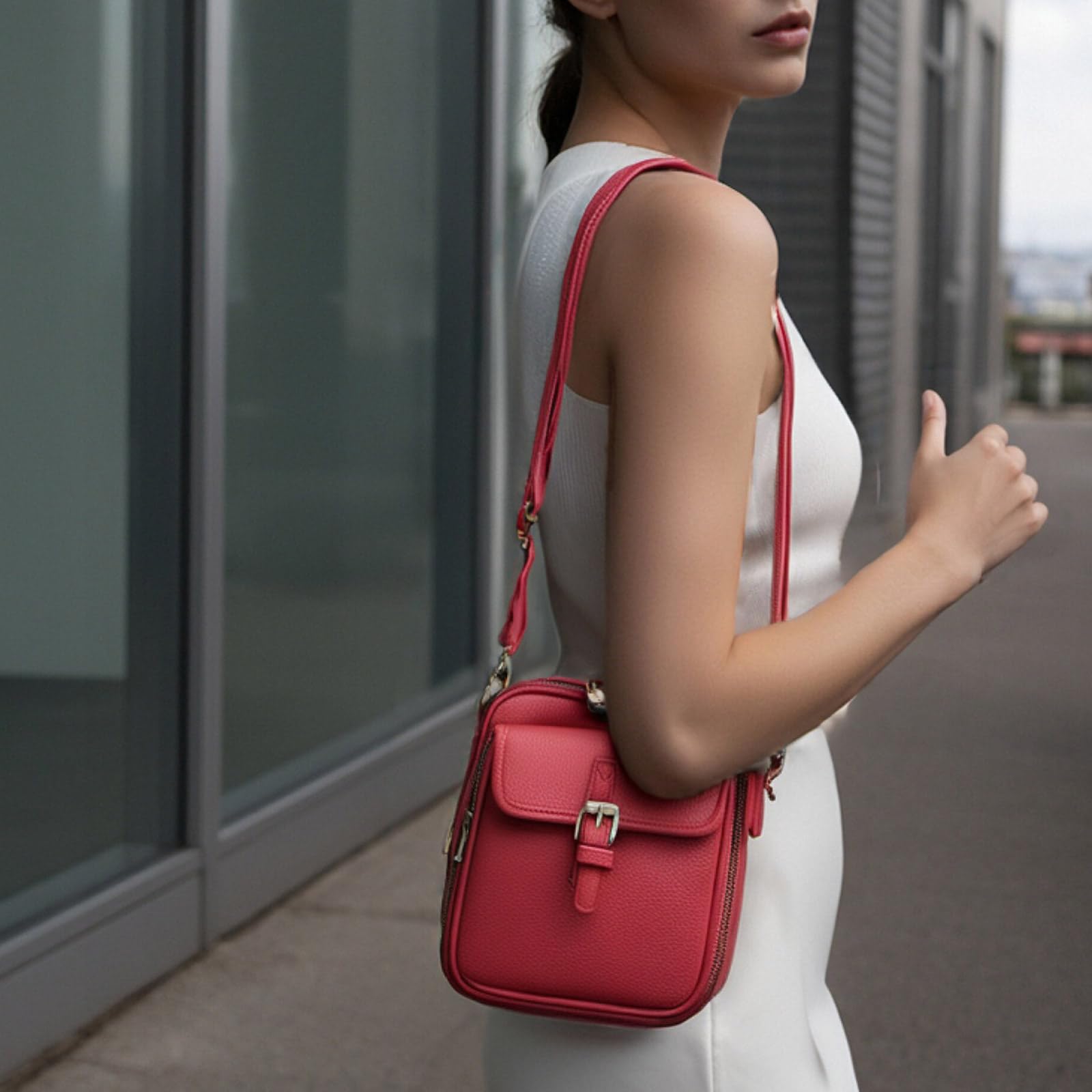 Borsa a tracolla con tracolla regolabile Porta carte Portafoglio Borsa per telefono in pelle PU Borsa per donna Borsa a tracolla antifurto essenziale da viaggio