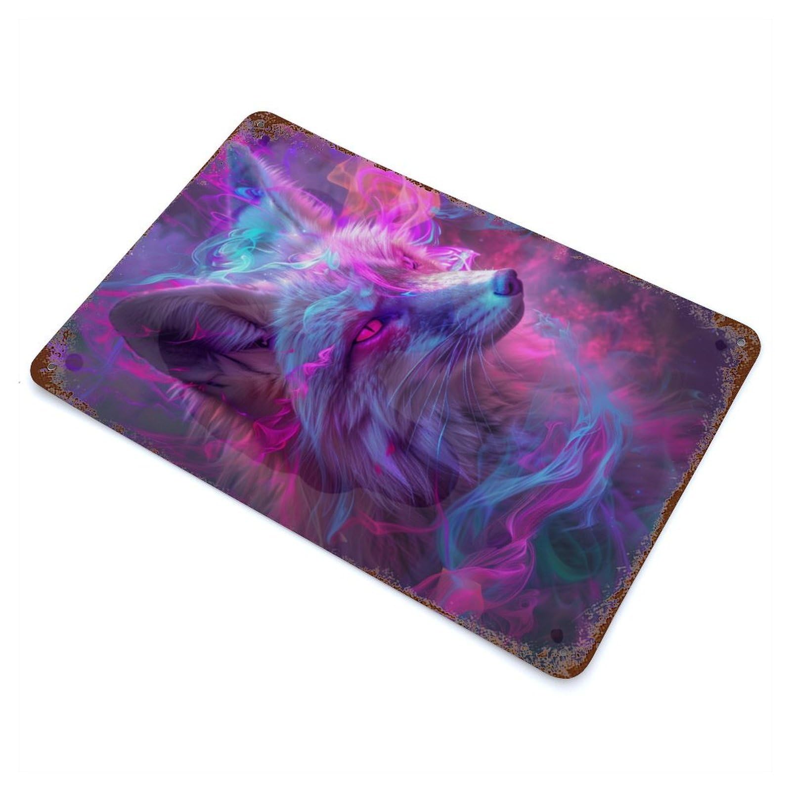 Psychedelic Fox 11.8"x7.9" Retro Metal Sign, Industrial Home Decor for Basement, Hobby Room And Garage Decor