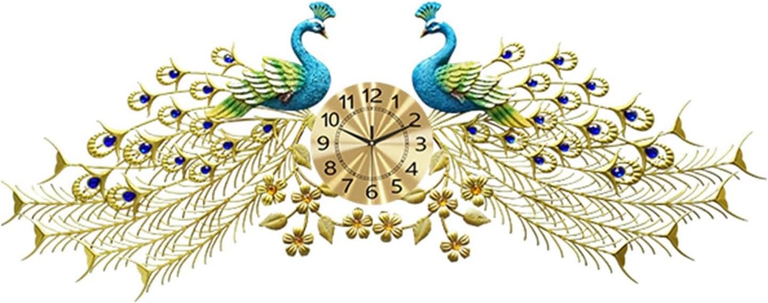 SaryEdge Wall Clock Modern Art Wall Clock Large Peacock Wall Clock, Modern Metal Silent Wall Clocks Operated, Gold Quartz Clock for Living Room Kitchen Bedroom Office Wall-B,B-One,B-One Size
