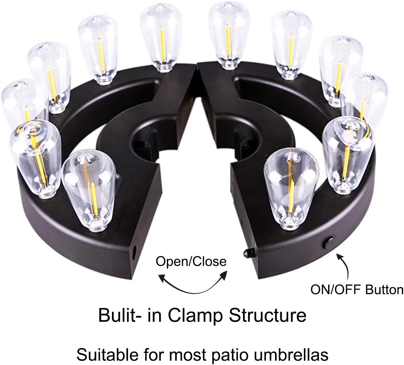 Umbrella Lights, Patio Umbrella Lights Battery Operated Wireless with Remote Control, Outdoor Umbrella Pole Light with 12 Warm White 3 Brightness Modes ST38 LED Bulbs, for Backyard Umbrella or Camping - - 