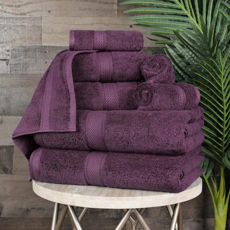 RAYMSTER 10 Piece Egyptian Cotton Towel Set - 2 Bath, 4 Face, & 4 Hand Towels Set for Daily Use - Soft, Highly Absorbent, Quick Dry, and Lightweight - Hotel Spa Quality - 500 GSM (Plum)