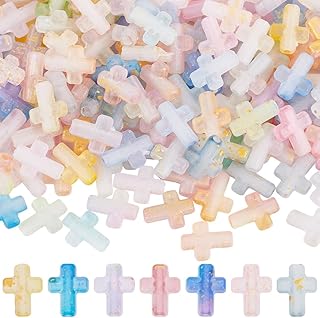 SUNNYCLUE 1 Box 200pcs Acrylic Cross Bead Mini Cross Beads Easter Rosary Small Tiny Gold Enlaced Plastic Crosses Crucifix Spacer Bead Bulk for Jewelry Making Adult Bracelets Necklaces DIY Crafting
