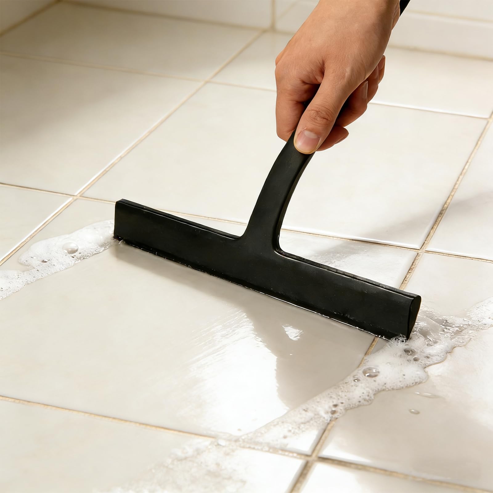 Limpiacristales para Ducha, Negro, Cola de Pescado | Escobilla de Ducha, Sellador de Silicona de una Pieza, Con Gancho para Colgar