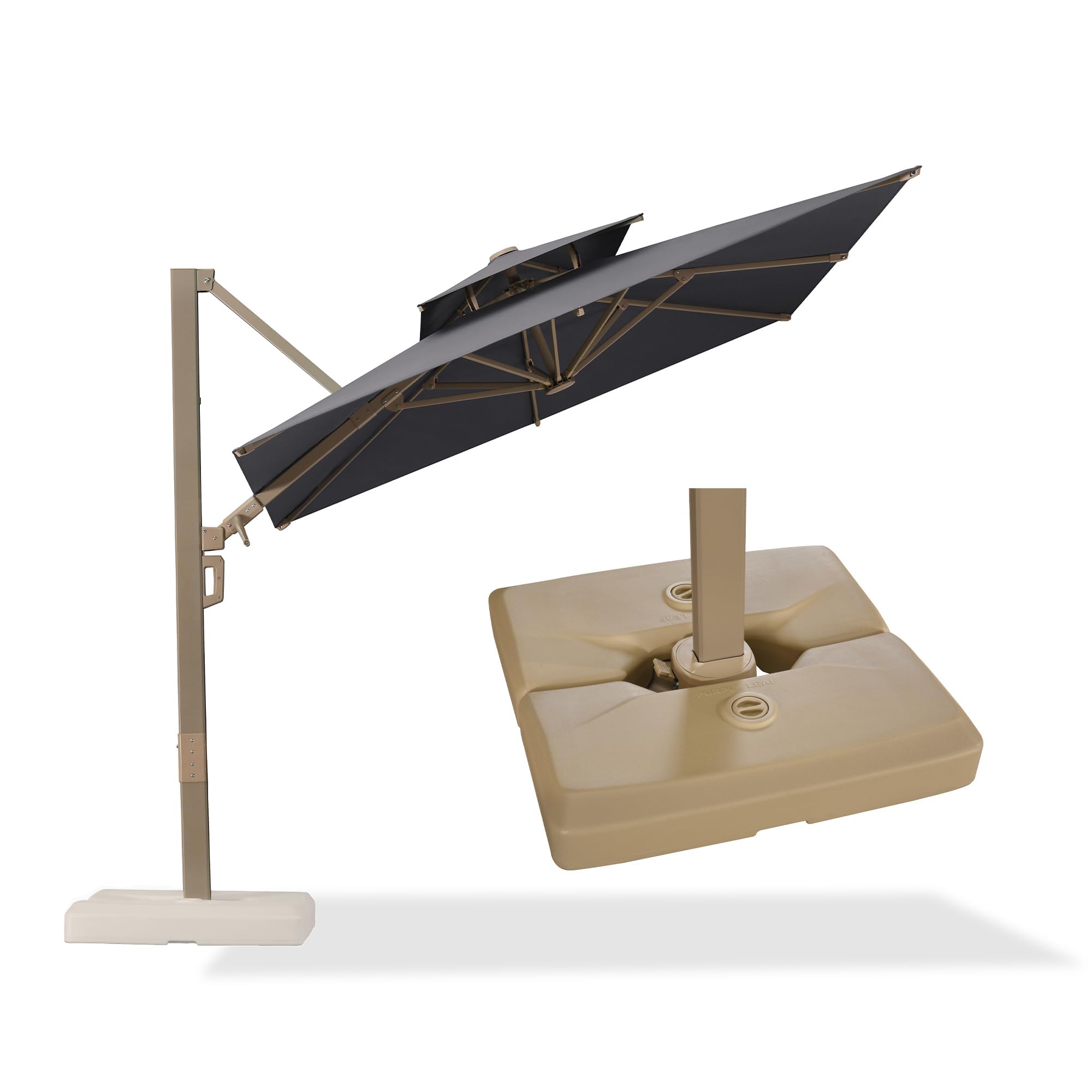 PURPLE LEAF Cantilever Umbrella With Base 8 FT Double-Vented Canopy Gray