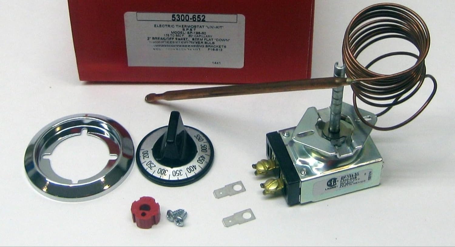5300-652 Commercial Oven Electric Thermostat 175-550°F 30A 60" Capillary Snap-Action Temperature Control