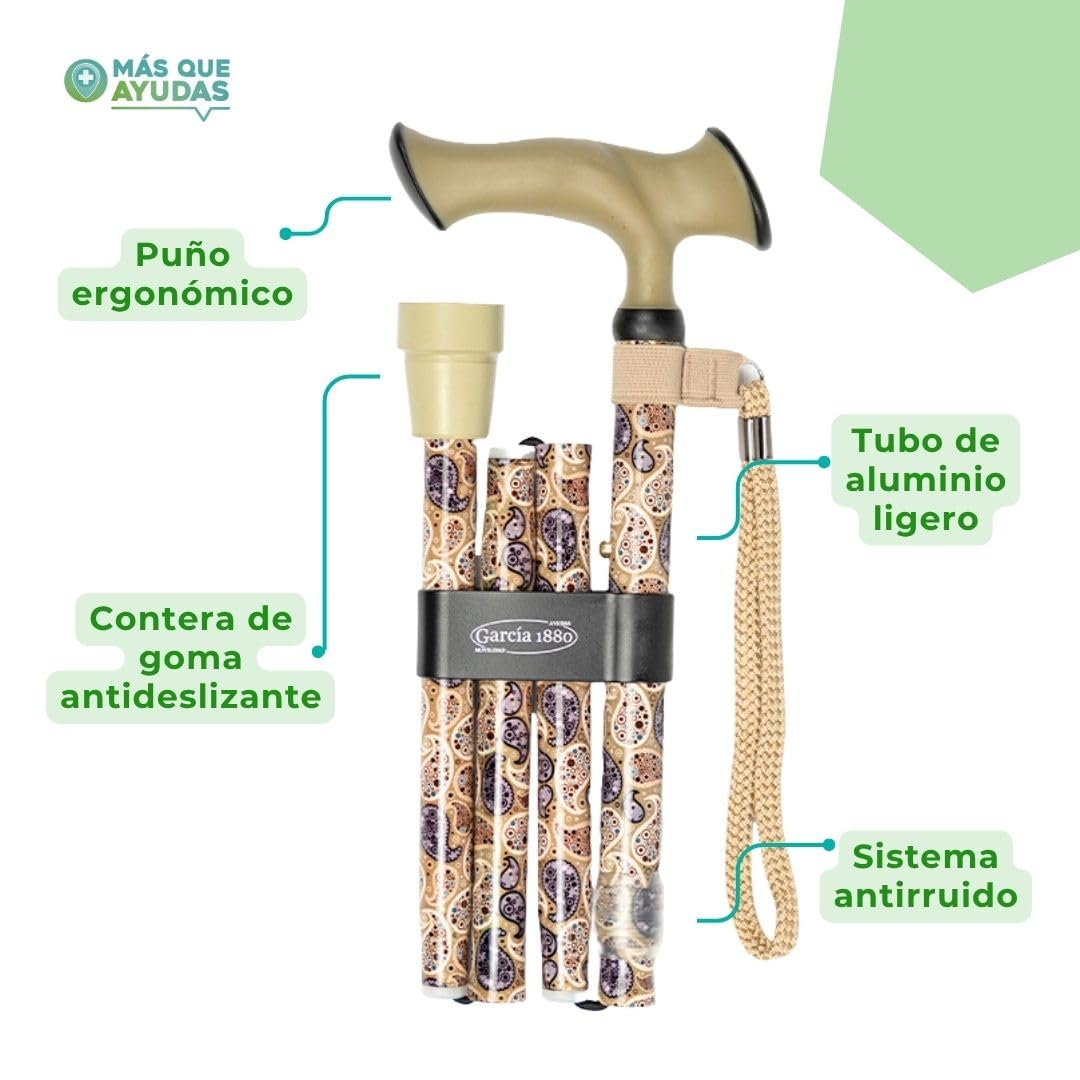 Baston, Muletilla Plegable en Aluminio, Cachemir puño ergonómico | R. 298. Ayuda a la Movilidad