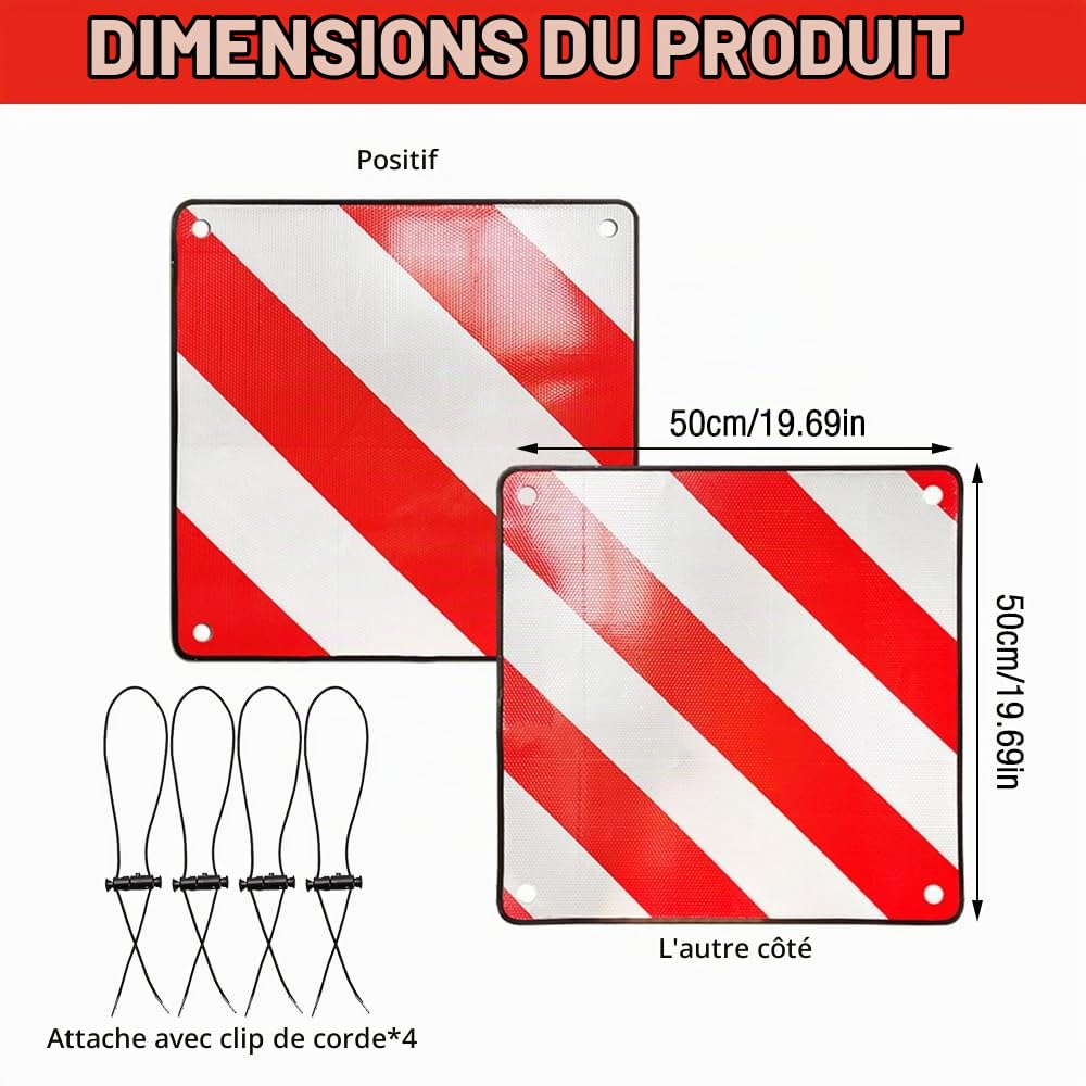 NAVESO 2 en 1 Réflecteur de Signalisation, 50 x 50 cm Panneau Avertissement Danger Italie et Espagne, Panneau Signalisation Porte Velo pour Camping Car, pour Porte Velo Voiture, Camping-Car, Caravane