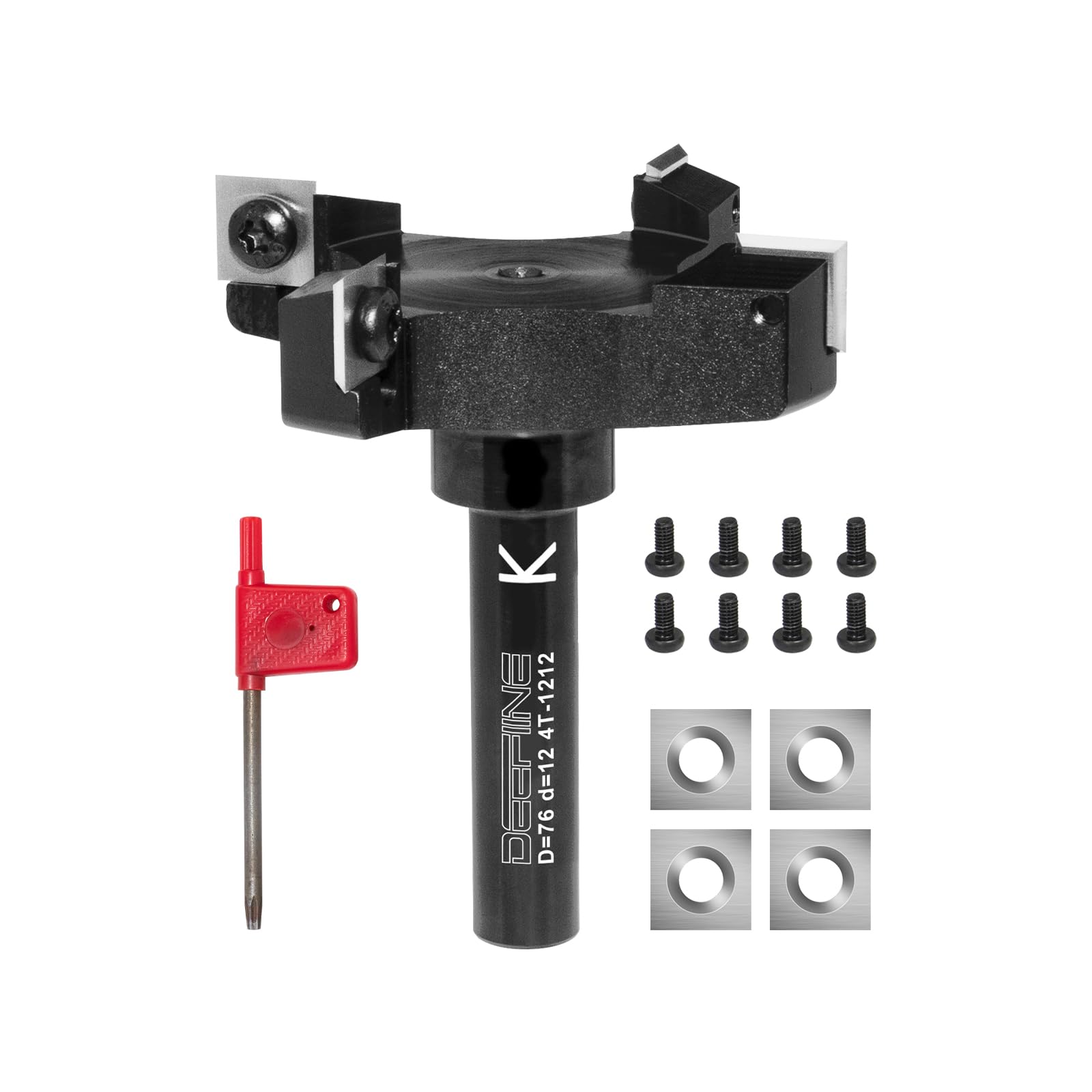 Frez czołowy 12 mm, trzonek 76 mm, średnica frezu do frezarki górnowrzecionowej z płytami obrotowymi, spoilboard, 4 flety, frez czołowy CNC do drewna, do płyt obrotowych, trzpieniowych,
