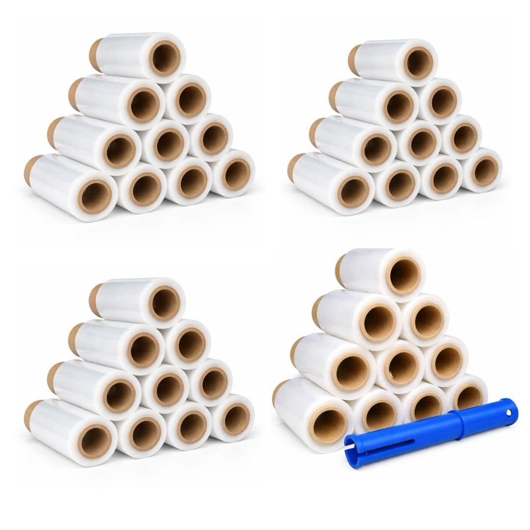 40 x mini folia stretch z dozownikiem – folia stretch 100 mm 23 µm przezroczysta – folia do owijania i folia do pakowania do przeprowadzki, magazynu i wysyłki