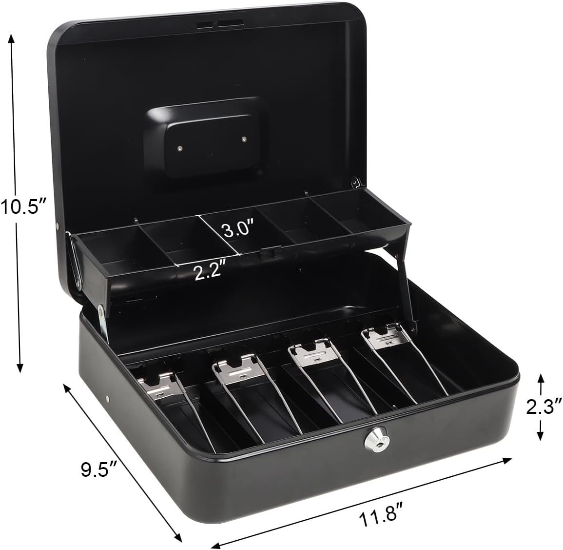 Cash Box with Money Tray and Key Lock,Safe Box for Cash Saving Key Lock Money Organizer,Cash Drawer, 11.8" x 9.5" x 3.5", K-Black