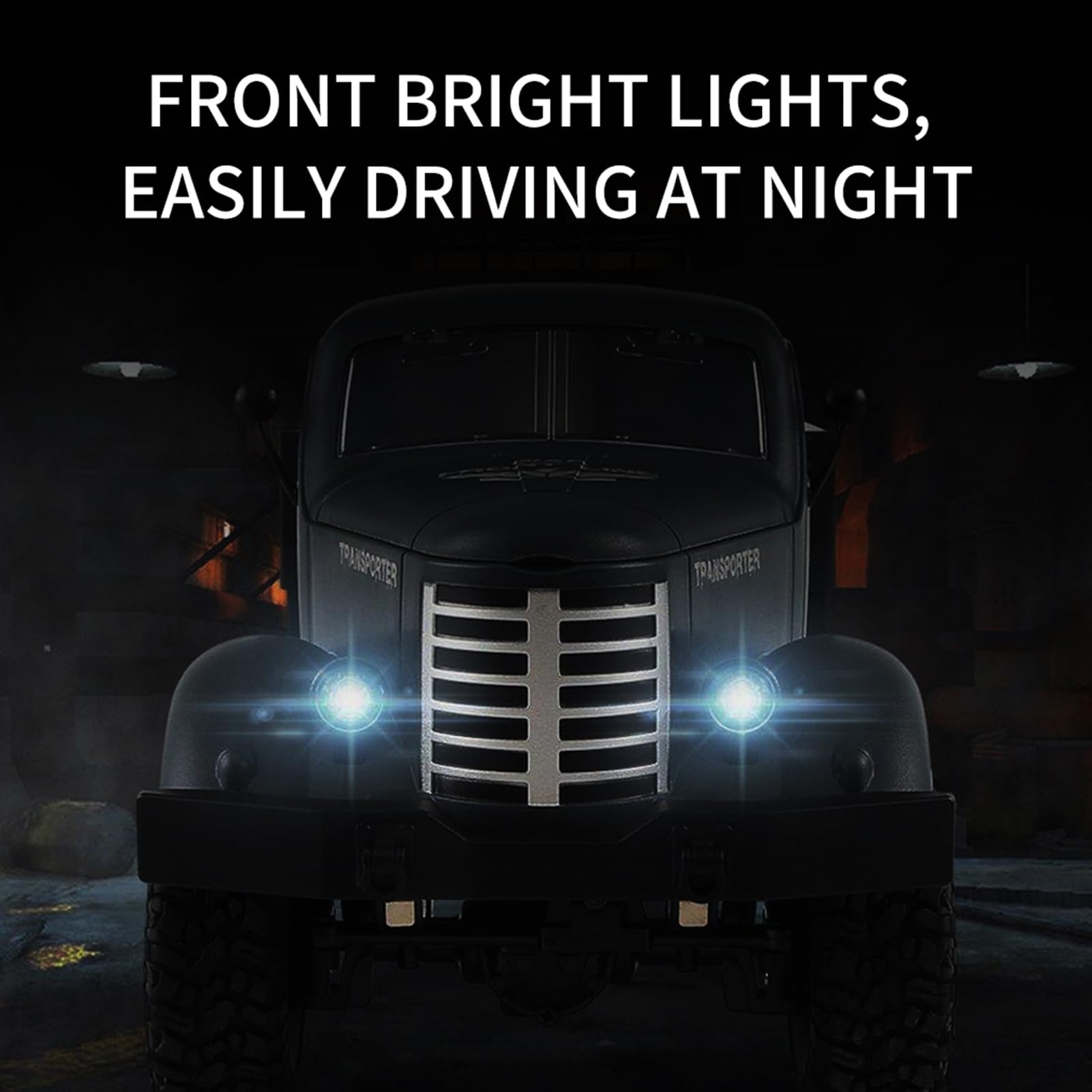 GoolRC RC Military Truck, 1:16 Scale Remote Control Car, 6WD RC Army Car, All Terrain Off-Road RC Truck, 2.4GHz Electric Military Transporter Vehicle with Headlights, 2 Batteries for Adults