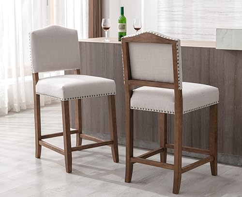 Miniatura 5 de EALSON Farmhouse - Juego de 2 taburetes de bar de cocina de altura de mostrador con respaldo, sillas de bar de madera modernas de mediados de siglo,