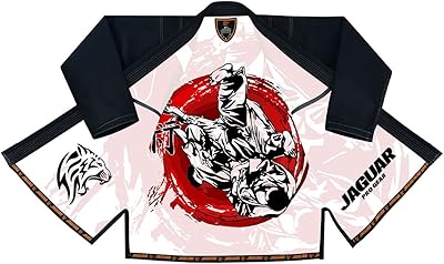 Jaguar Pro Gear â€“ Red-Ring Battle Inner Sublimated - Pro Brazilian Jiu Jitsu BJJ Kimono Gi Uniform Unisex - Belt Included (Black, K-00)