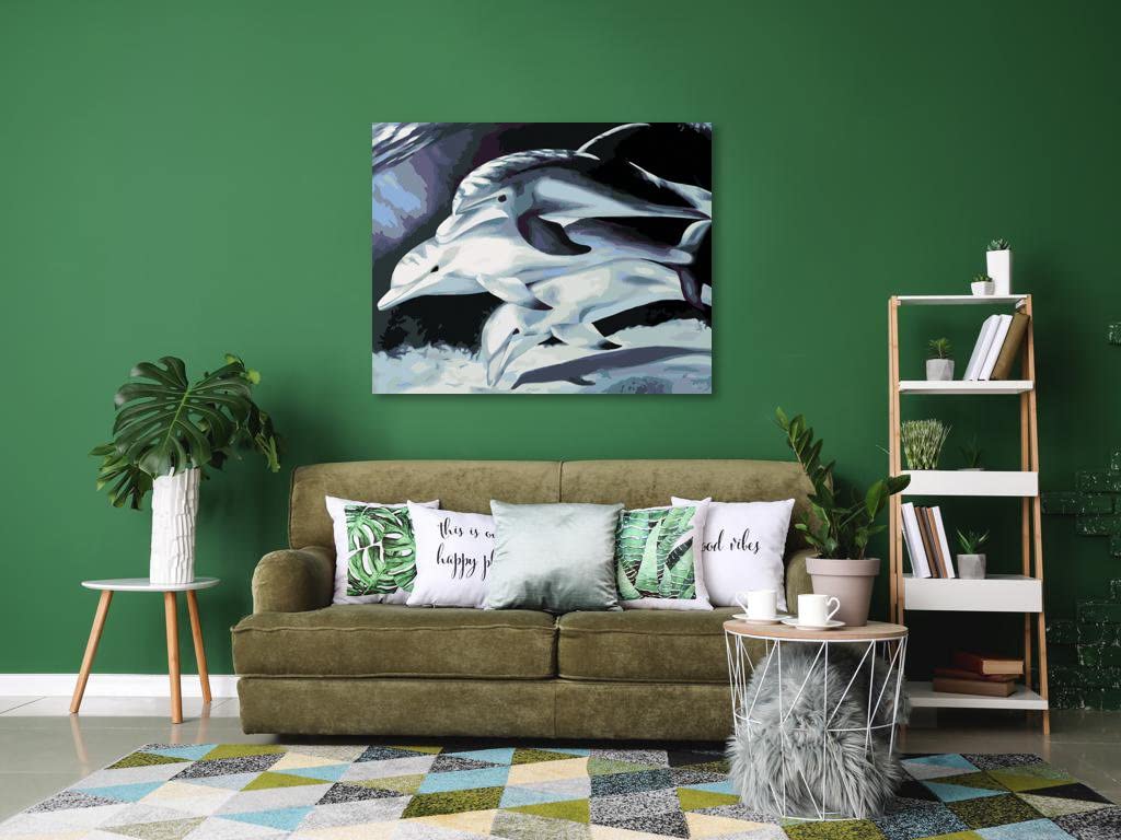 Malowanie według numerów - trzy Delphine - THREE DOLPHINS 80x100 cm z blejtramem (już napięty)