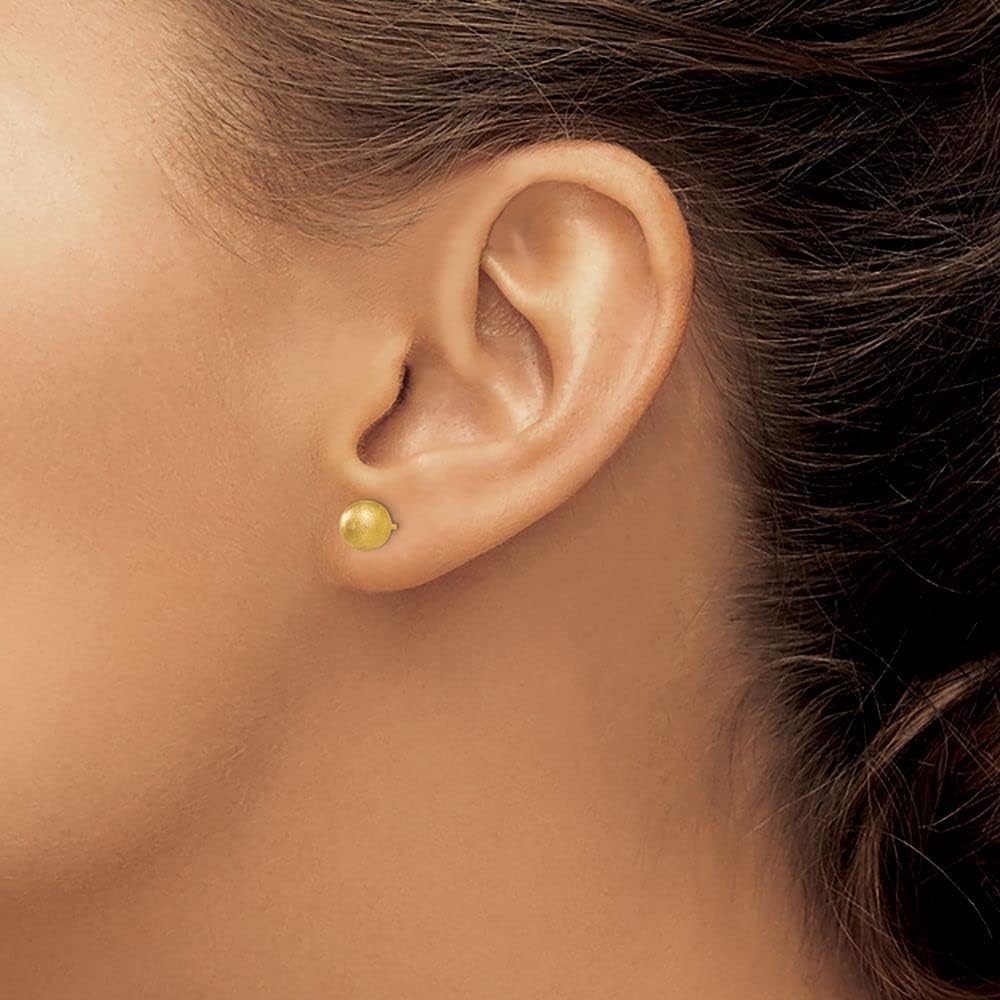 Solid 14k Yellow Gold 6mm Ball Post Studs Brushed Matte Finish Earrings 6mm